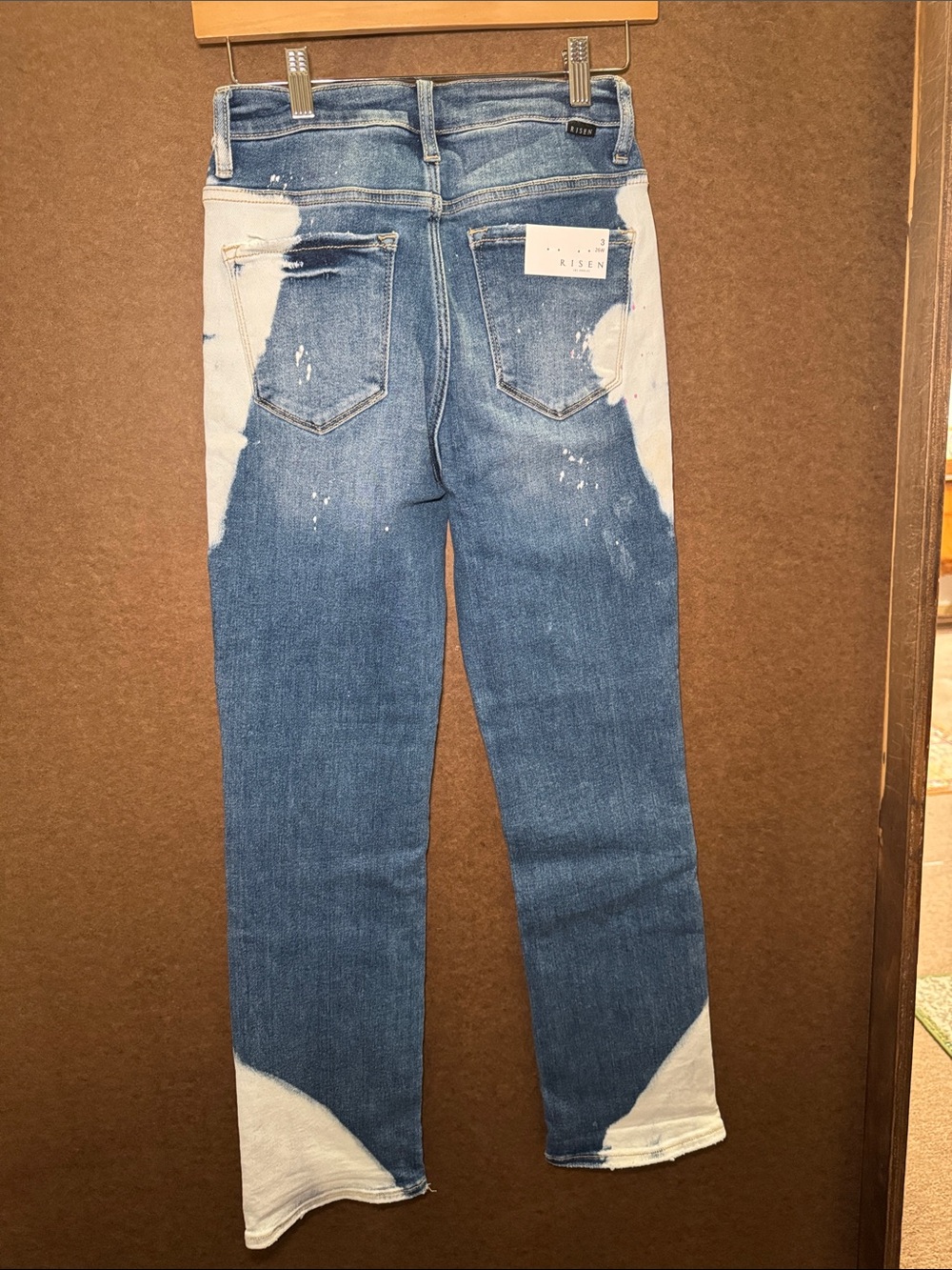 High-Rise Two-Tone Blue & White Straight Jeans - Picture 2 of 5